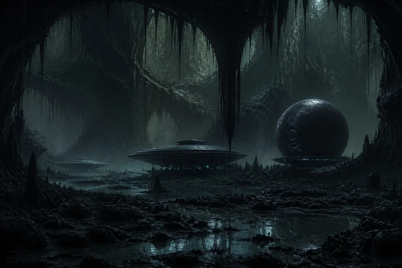 Marsh-Mud Realm: yin-court headquarters and parked sun-craft