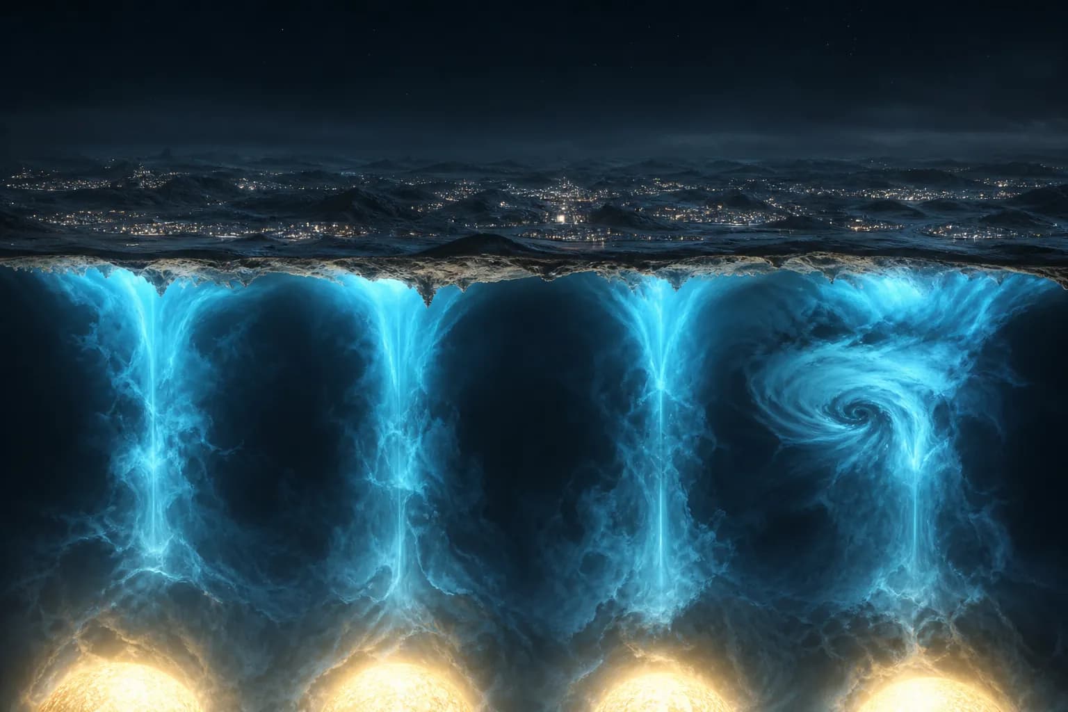Pressure pillars: marsh-salt magnetic gas holding the hollow crust like a balloon
